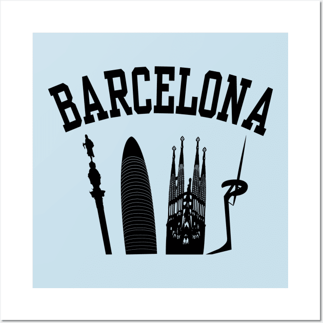 BARCELONA Skyline (Black) Wall Art by sundressed